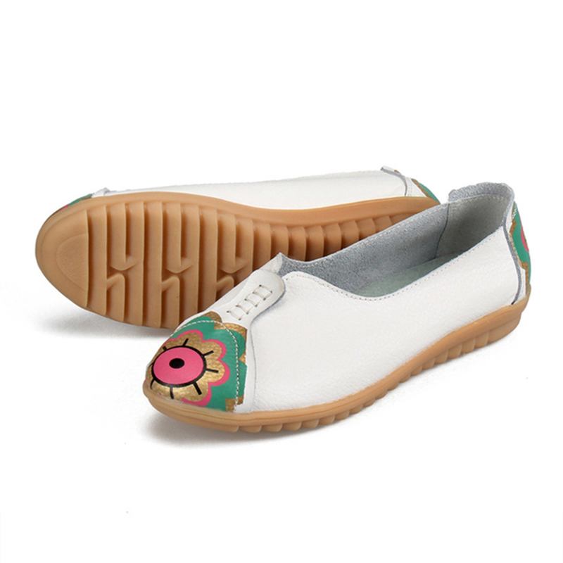 Sun Eye Blomstermønster Mykt Skinn Slip-ons Lazy Driving Flat Loafers