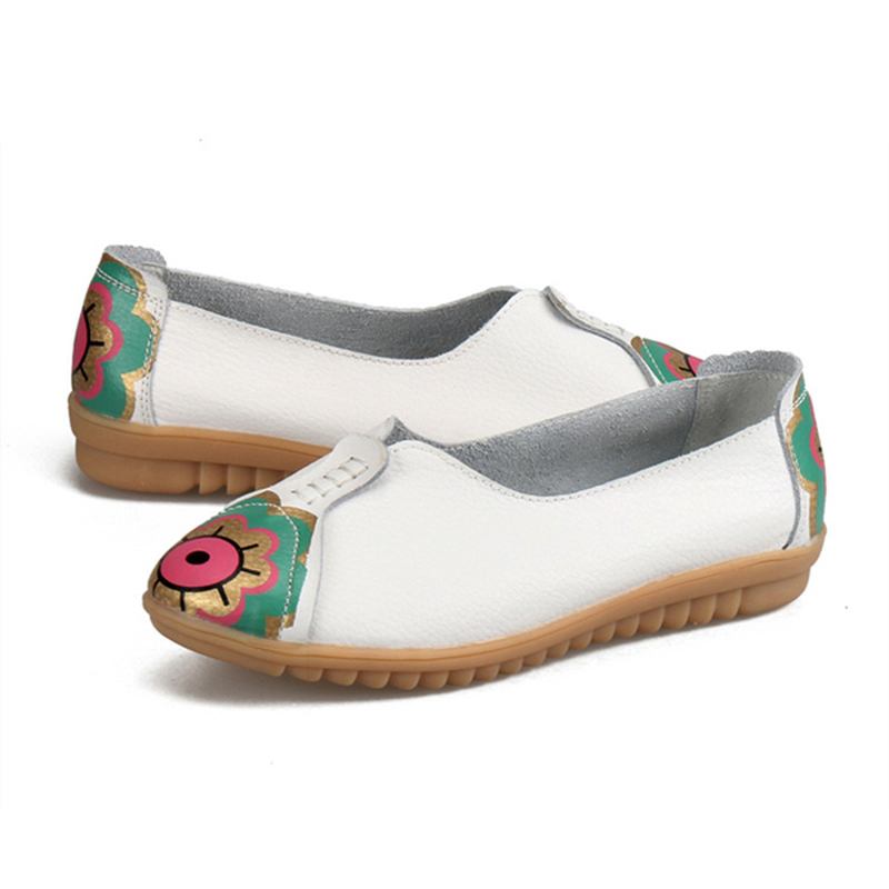 Sun Eye Blomstermønster Mykt Skinn Slip-ons Lazy Driving Flat Loafers