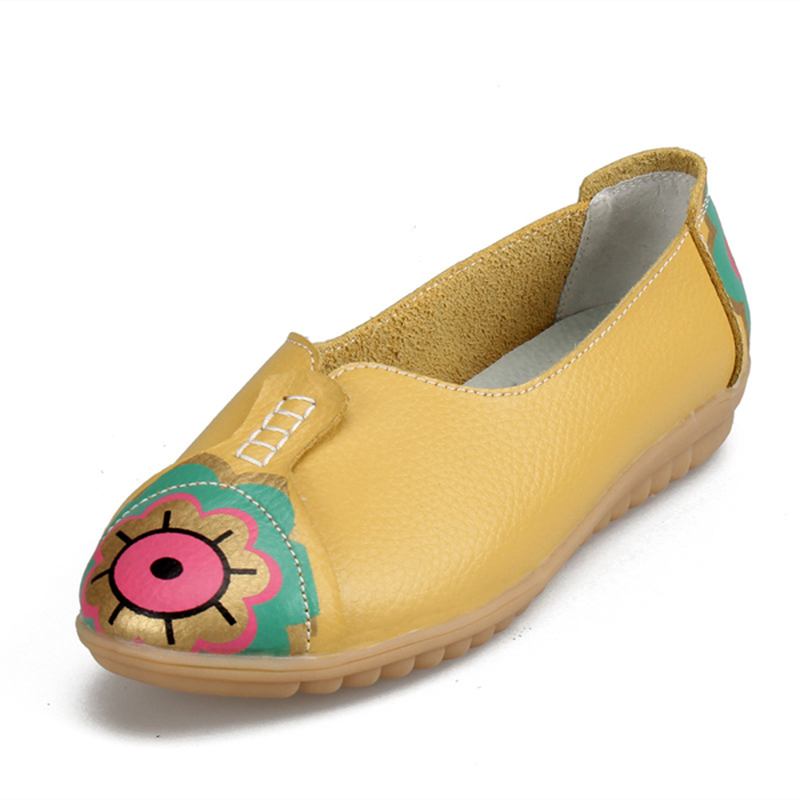 Sun Eye Blomstermønster Mykt Skinn Slip-ons Lazy Driving Flat Loafers