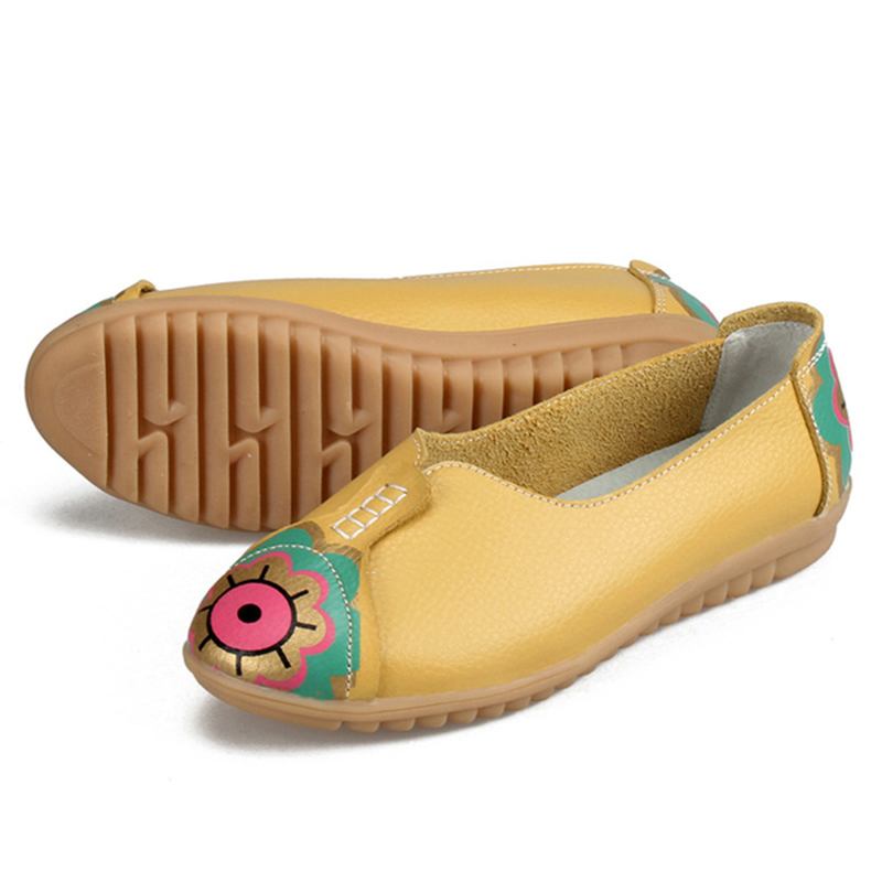 Sun Eye Blomstermønster Mykt Skinn Slip-ons Lazy Driving Flat Loafers