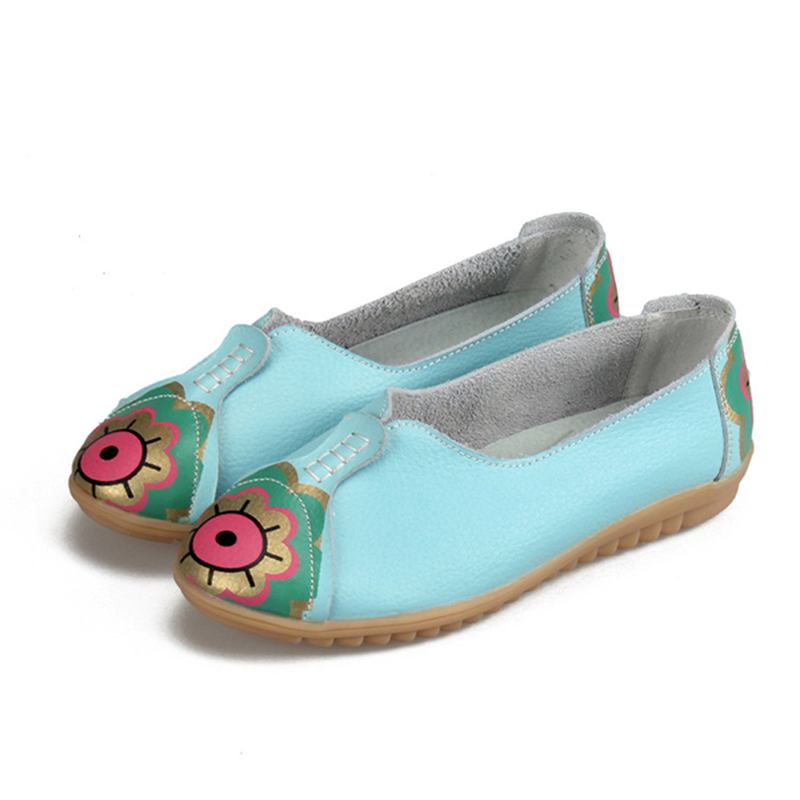 Sun Eye Blomstermønster Mykt Skinn Slip-ons Lazy Driving Flat Loafers