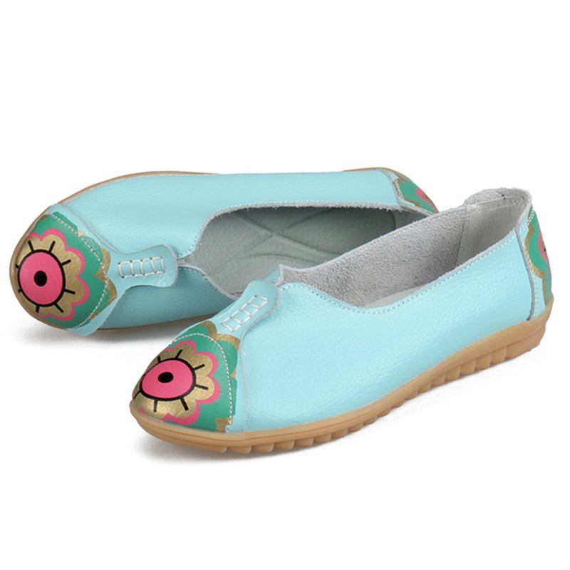 Sun Eye Blomstermønster Mykt Skinn Slip-ons Lazy Driving Flat Loafers