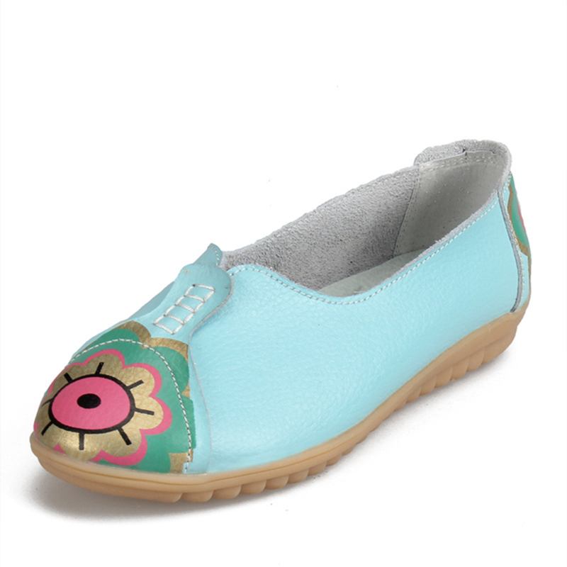 Sun Eye Blomstermønster Mykt Skinn Slip-ons Lazy Driving Flat Loafers