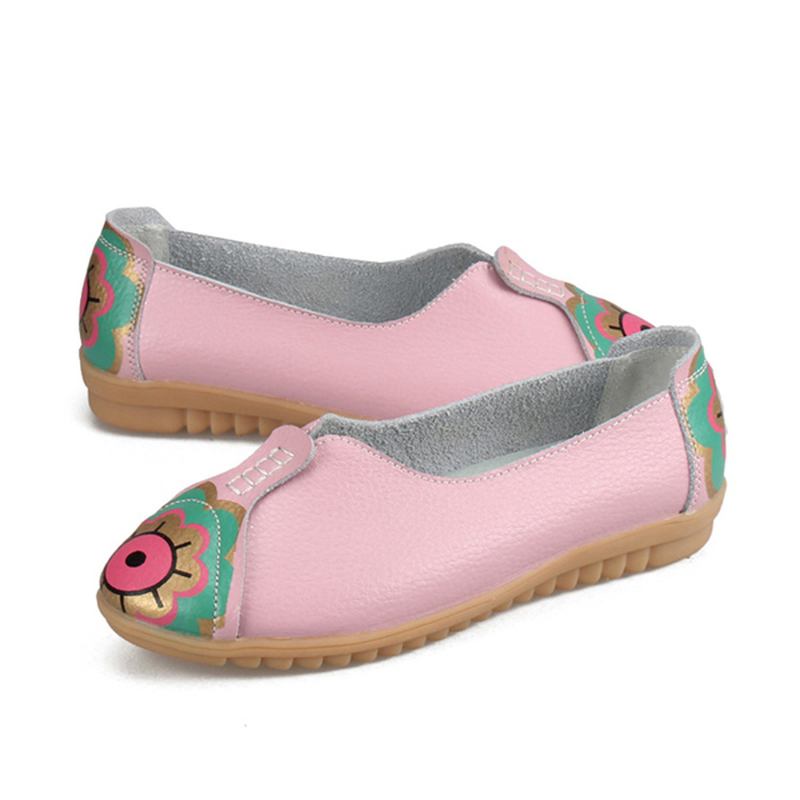 Sun Eye Blomstermønster Mykt Skinn Slip-ons Lazy Driving Flat Loafers