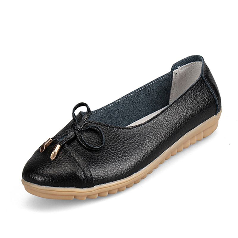 Us Størrelse 5-10 Kvinner Flat Fritids Outdoor Skinn Rund Tå Myk Komfortabel Slip On Flats Sko