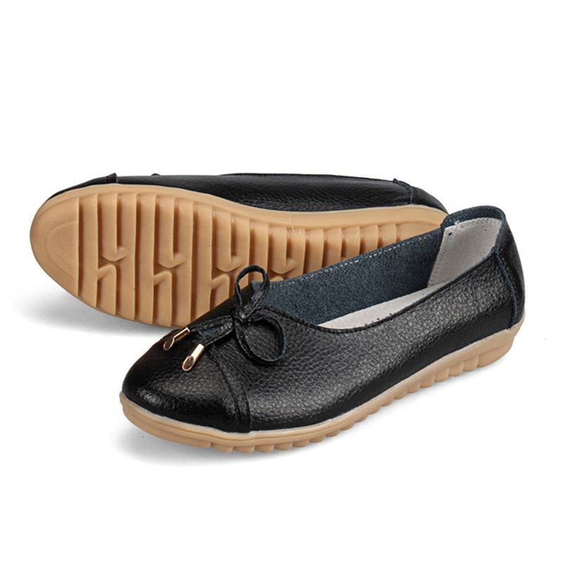 Us Størrelse 5-10 Kvinner Flat Fritids Outdoor Skinn Rund Tå Myk Komfortabel Slip On Flats Sko