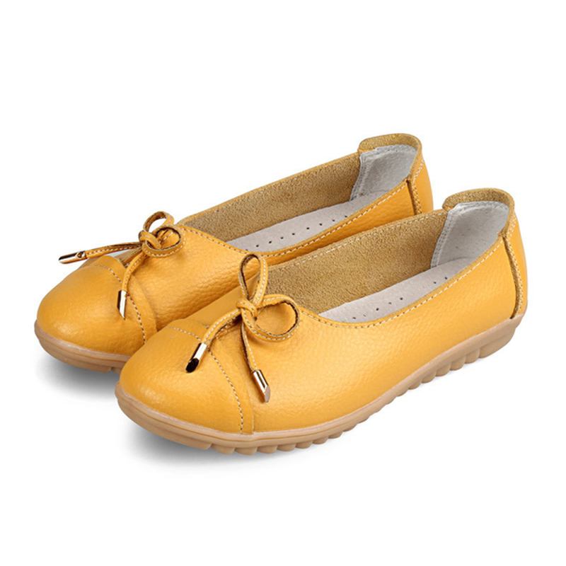 Us Størrelse 5-10 Kvinner Flat Fritids Outdoor Skinn Rund Tå Myk Komfortabel Slip On Flats Sko