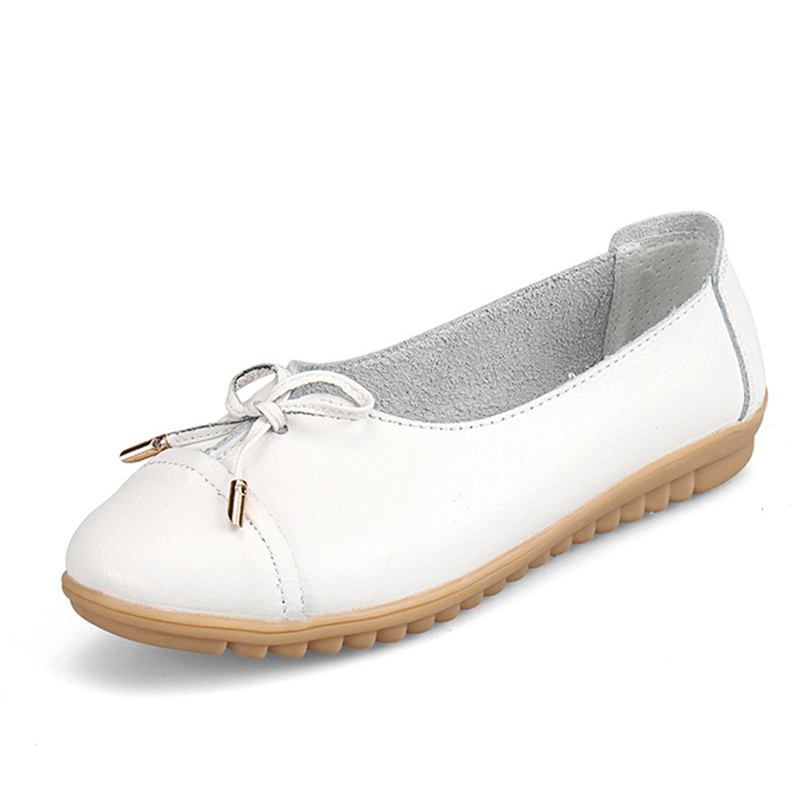 Us Størrelse 5-10 Kvinner Flat Fritids Outdoor Skinn Rund Tå Myk Komfortabel Slip On Flats Sko