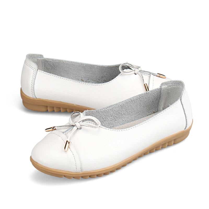 Us Størrelse 5-10 Kvinner Flat Fritids Outdoor Skinn Rund Tå Myk Komfortabel Slip On Flats Sko