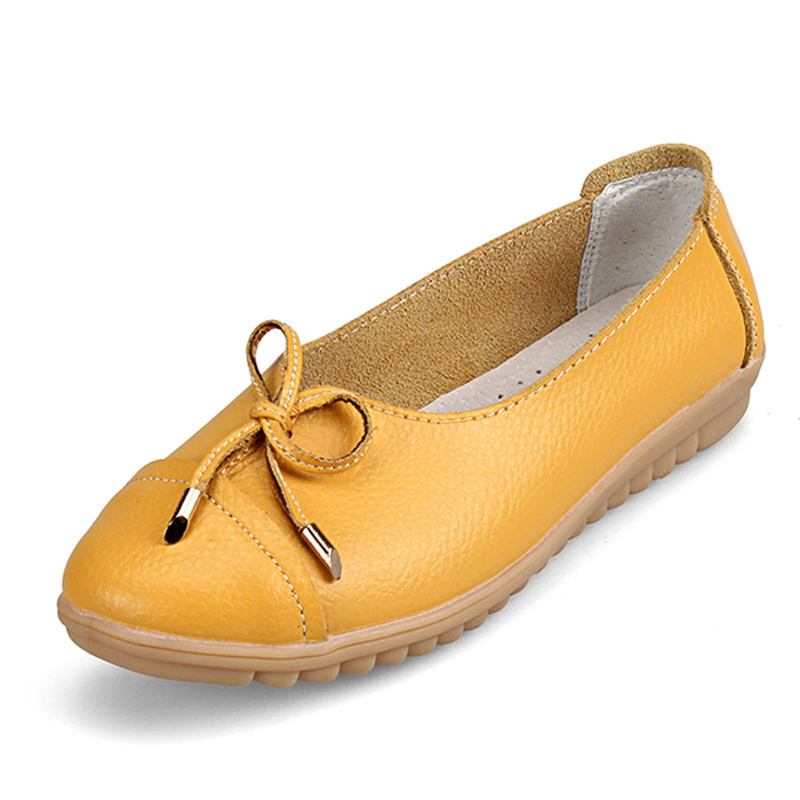 Us Størrelse 5-10 Kvinner Flat Fritids Outdoor Skinn Rund Tå Myk Komfortabel Slip On Flats Sko