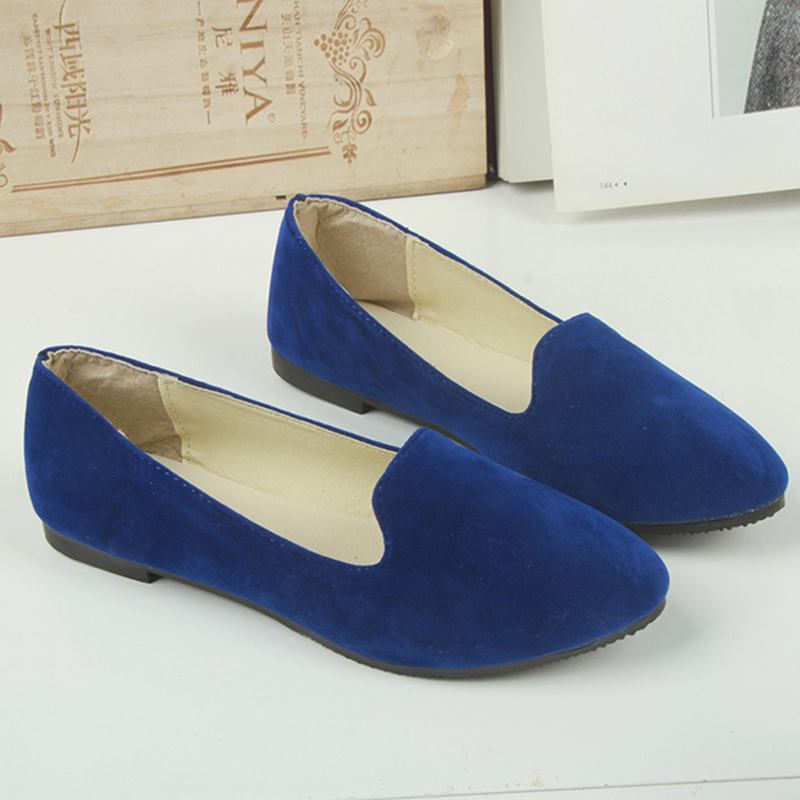 Us Størrelse 5-11 Dame Flats Komfortabel Uformell Slip On Spiss Toe Semsket Flat Loafers Sko