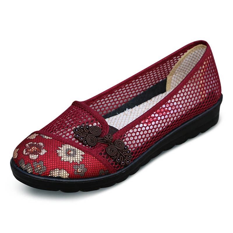 Us Størrelse 5-11 Dame Sommer Fritid Elegante Sko Pustende Slip-on Mesh Svette Absorpsjon Flat Sko