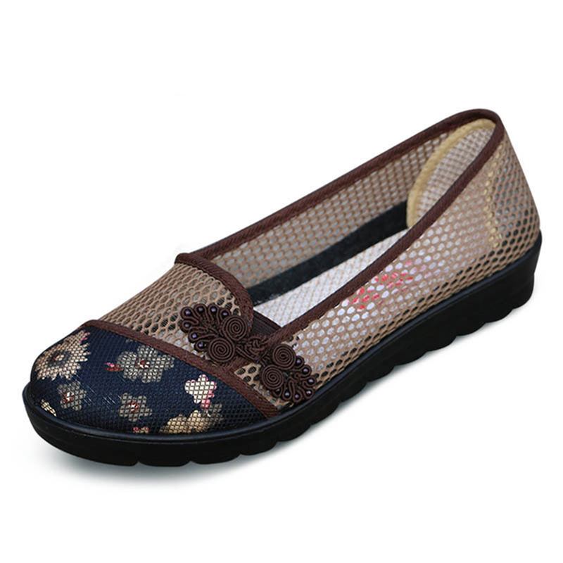 Us Størrelse 5-11 Dame Sommer Fritid Elegante Sko Pustende Slip-on Mesh Svette Absorpsjon Flat Sko