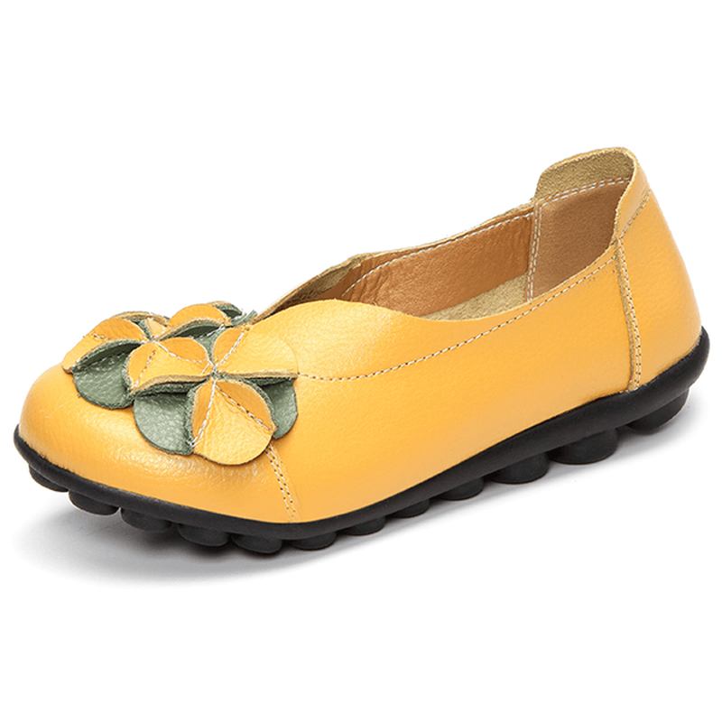 Us Størrelse 5-13 Dame Blomstrete Flat Shoes Fritids Outdoor Leather Slip-on Runde Tå Loafers