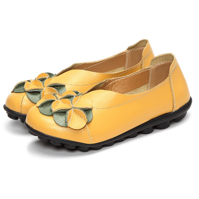 Us Størrelse 5-13 Dame Blomstrete Flat Shoes Fritids Outdoor Leather Slip-on Runde Tå Loafers