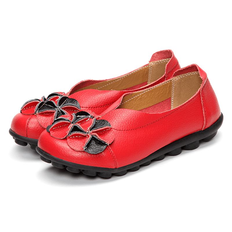 Us Størrelse 5-13 Dame Blomstrete Flat Shoes Fritids Outdoor Leather Slip-on Runde Tå Loafers