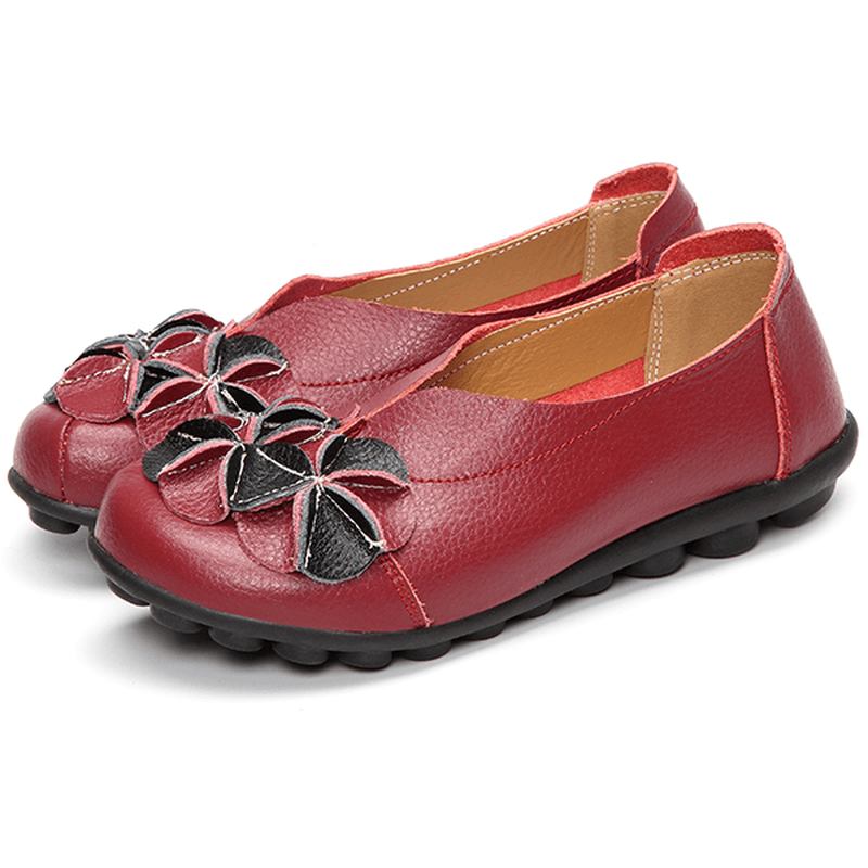 Us Størrelse 5-13 Dame Blomstrete Flat Shoes Fritids Outdoor Leather Slip-on Runde Tå Loafers