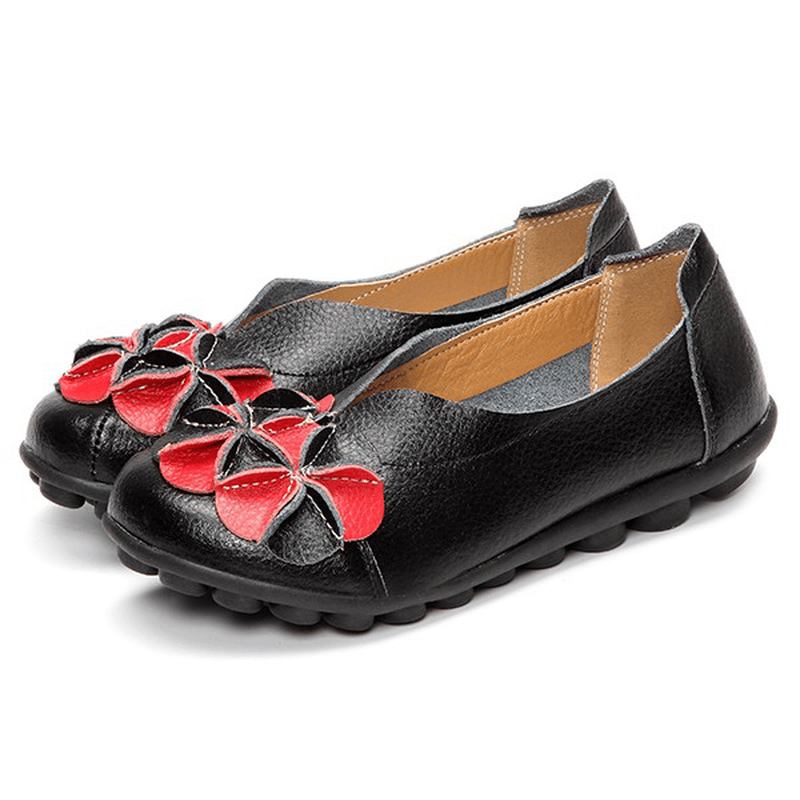 Us Størrelse 5-13 Dame Blomstrete Flat Shoes Fritids Outdoor Leather Slip-on Runde Tå Loafers