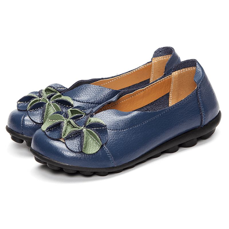 Us Størrelse 5-13 Dame Blomstrete Flat Shoes Fritids Outdoor Leather Slip-on Runde Tå Loafers