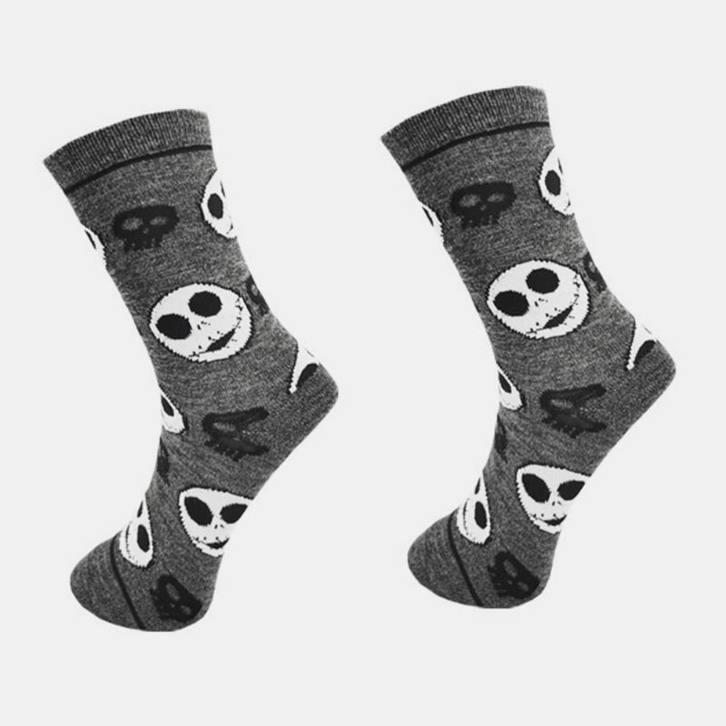 3 Stk Menn Bomull Tegneserie Skull Figur Fritids Sport Outdoor Anti-slip Tube Sokker