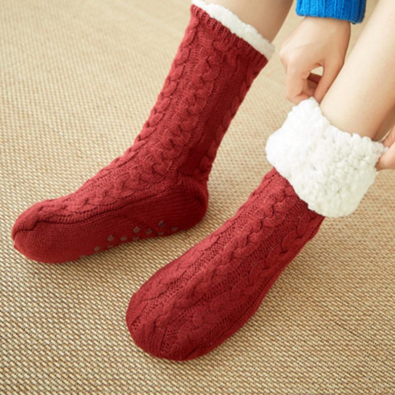 Kvinner Varm Vinter Utendørs Ensfarge Pluss Velvet Thicken Home Sleep Socks Tube Sokker