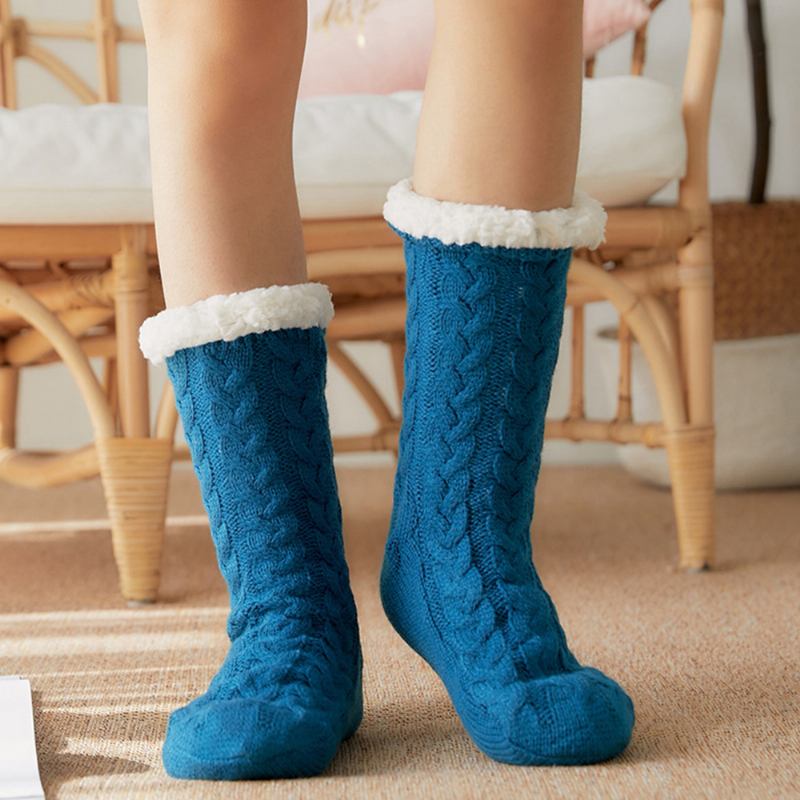 Kvinner Varm Vinter Utendørs Ensfarge Pluss Velvet Thicken Home Sleep Socks Tube Sokker