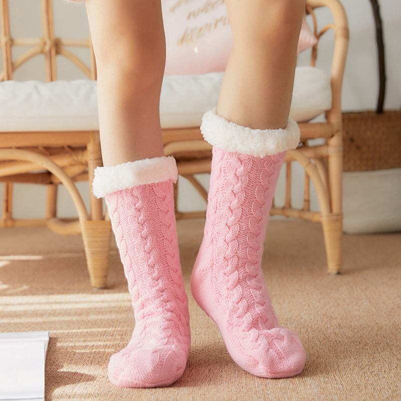 Kvinner Varm Vinter Utendørs Ensfarge Pluss Velvet Thicken Home Sleep Socks Tube Sokker