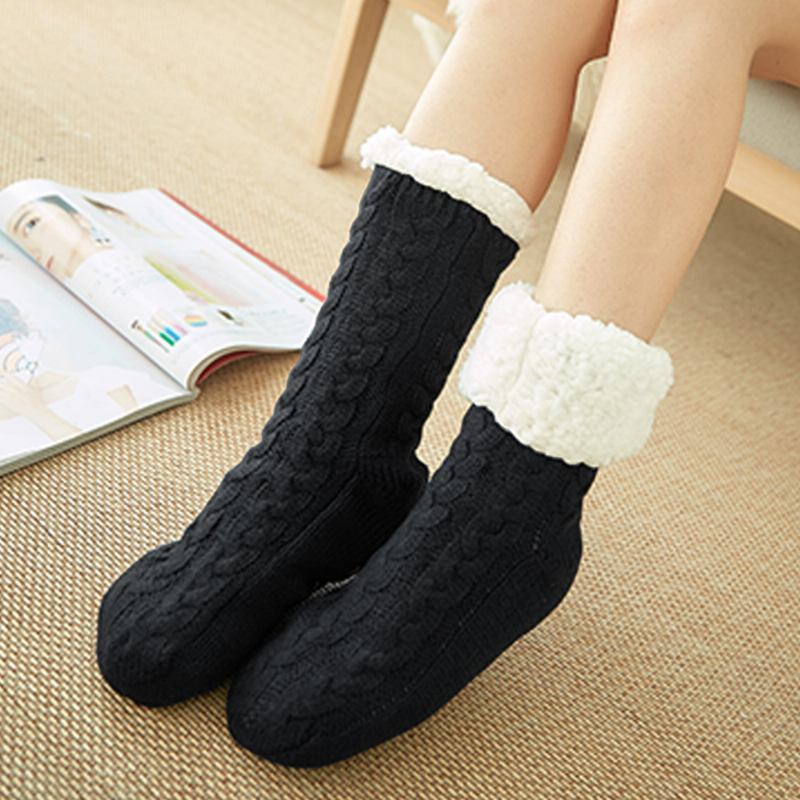 Kvinner Varm Vinter Utendørs Ensfarge Pluss Velvet Thicken Home Sleep Socks Tube Sokker