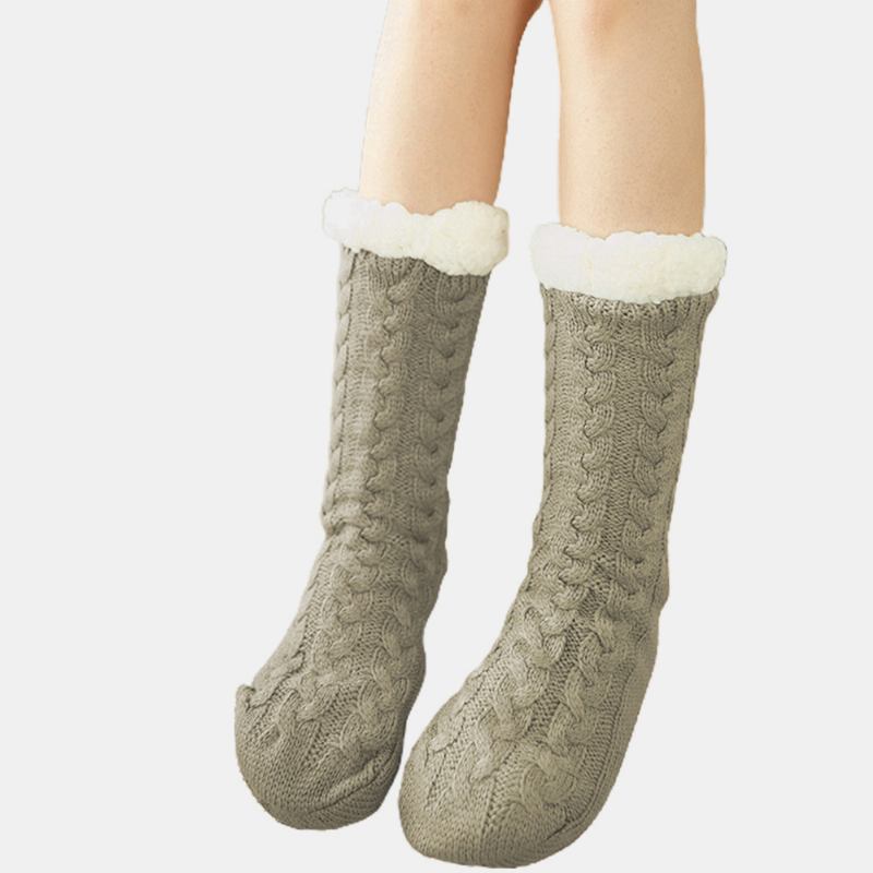 Kvinner Varm Vinter Utendørs Ensfarge Pluss Velvet Thicken Home Sleep Socks Tube Sokker