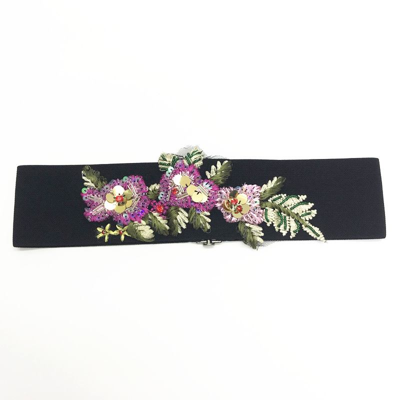 Brodert Dame Midje Blomsterformet Dekorativ Spenne All-match Single Loop Veving