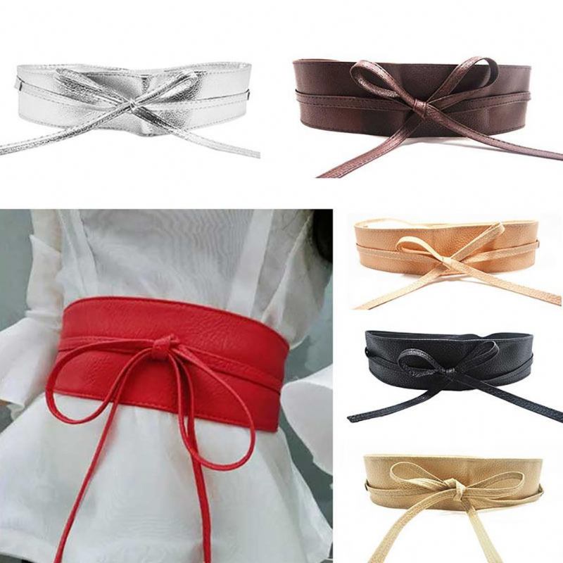 Mote Kvinner Faux Leather Wrap Around Tie Korsett Cinch Midje Bredt Kjole Belte