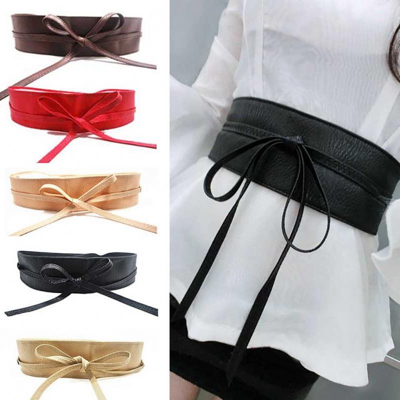 Mote Kvinner Faux Leather Wrap Around Tie Korsett Cinch Midje Bredt Kjole Belte