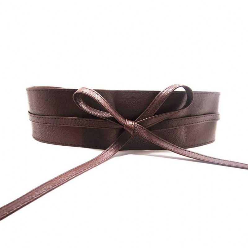 Mote Kvinner Faux Leather Wrap Around Tie Korsett Cinch Midje Bredt Kjole Belte