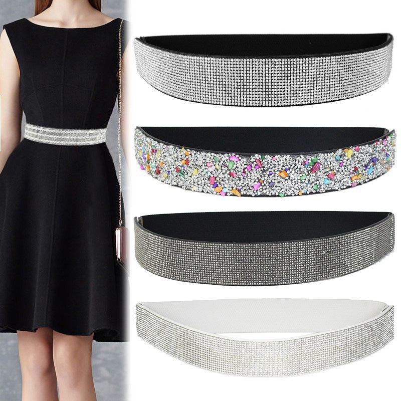 Rhinestones And Diamonds Elastisk Bredt Belte Blinkende Diamanter Dame Allsidig Crystal Stretch