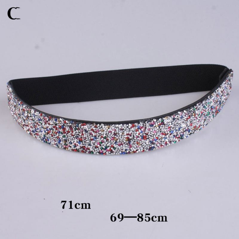 Rhinestones And Diamonds Elastisk Bredt Belte Blinkende Diamanter Dame Allsidig Crystal Stretch