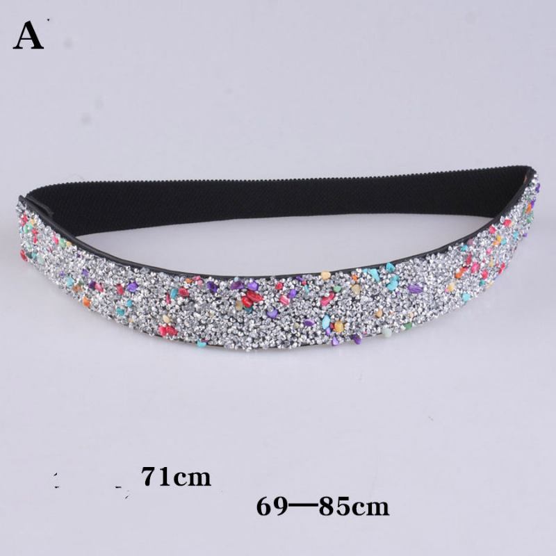 Rhinestones And Diamonds Elastisk Bredt Belte Blinkende Diamanter Dame Allsidig Crystal Stretch