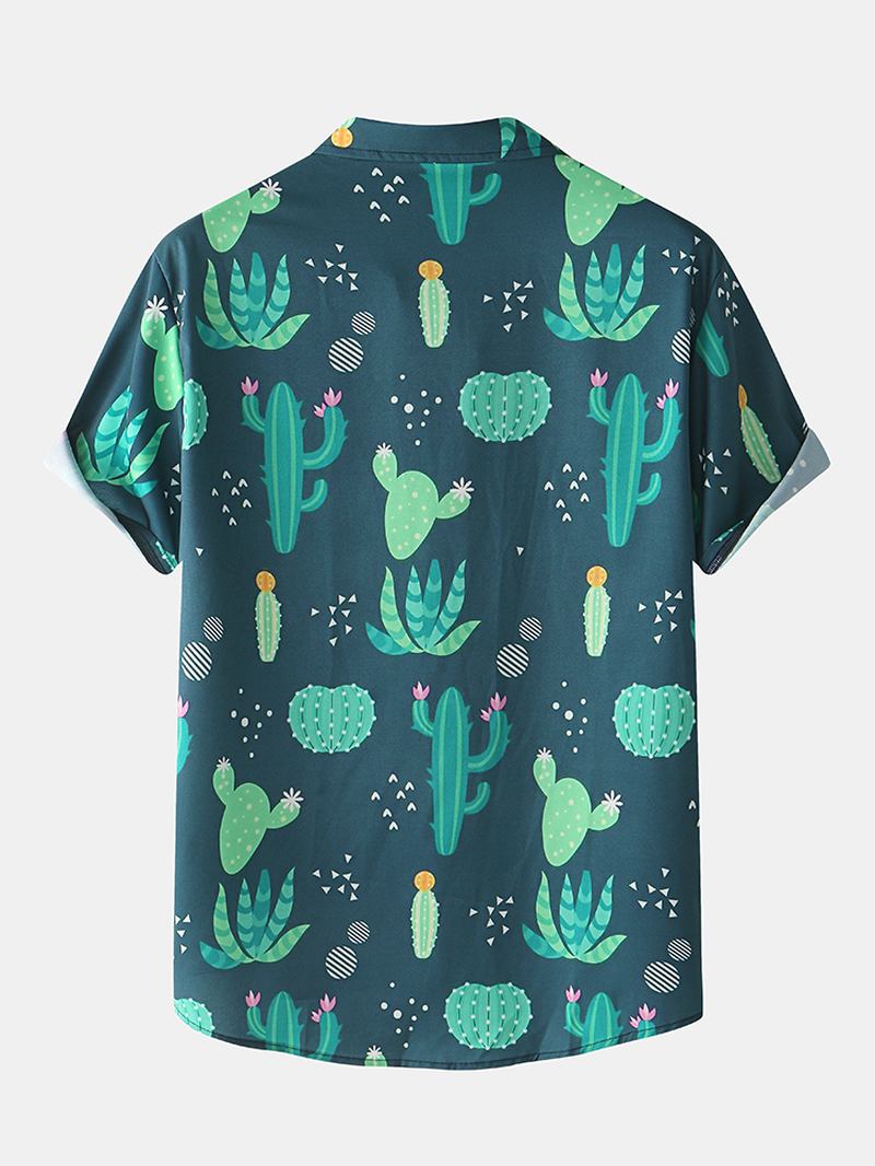 Herre Cactus Plant Med Trykk Lapel Snøring Shorts Holiday Two Pieces Outfits