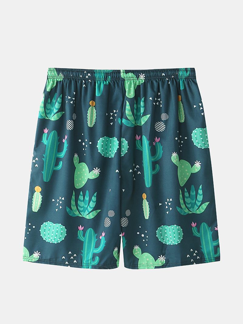 Herre Cactus Plant Med Trykk Lapel Snøring Shorts Holiday Two Pieces Outfits