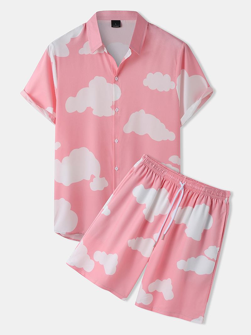 Herre Cloud Pattern Two Pieces Outfits Fritids Skjorter Shorts