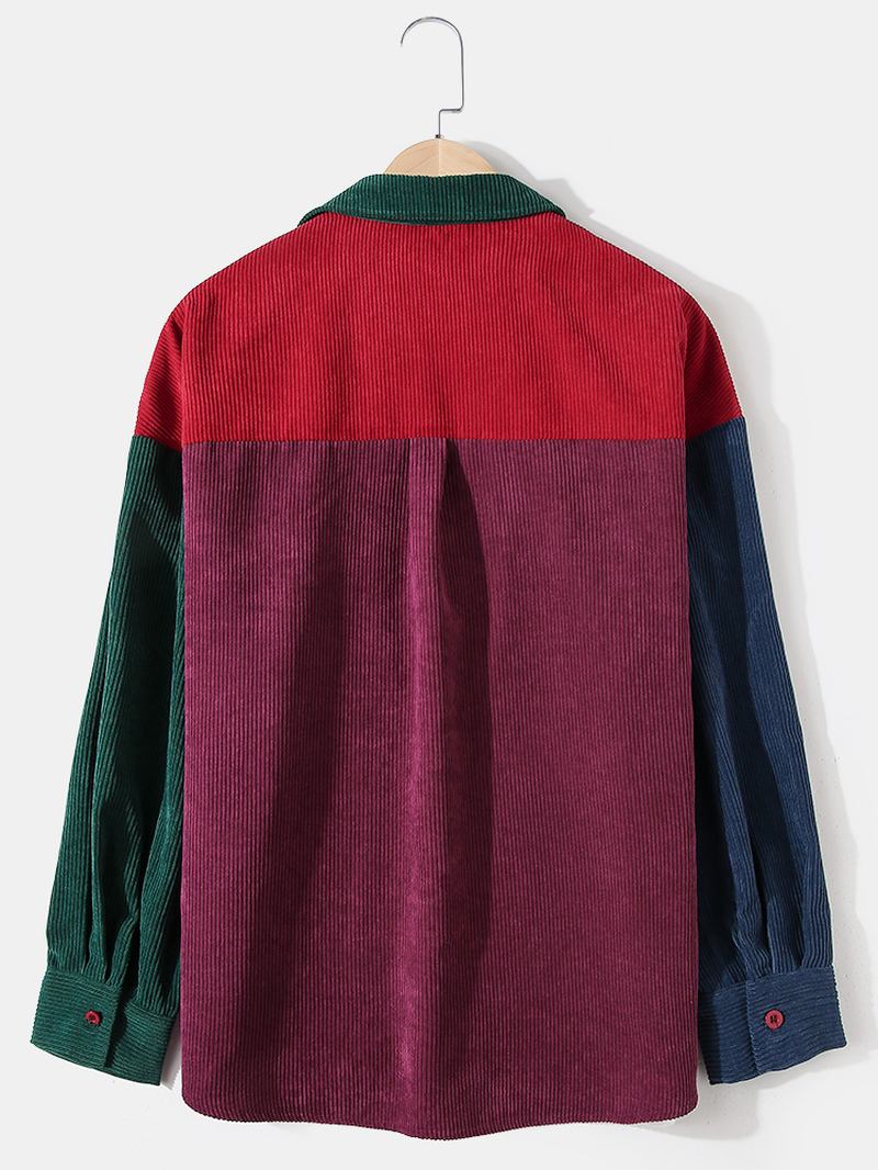 Herre Corduroy Colorblock Stitching Drop Shoulder Fritids Skjorter