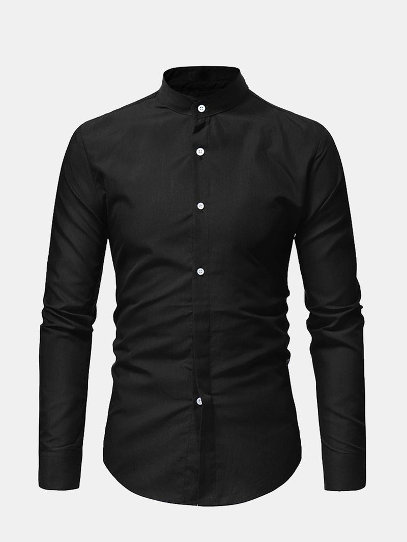 Herre Fritids Business Stand Collar Slim Fit Langermet Ensfargede Skjorter