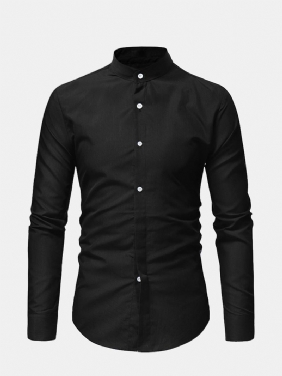 Herre Fritids Business Stand Collar Slim Fit Langermet Ensfargede Skjorter