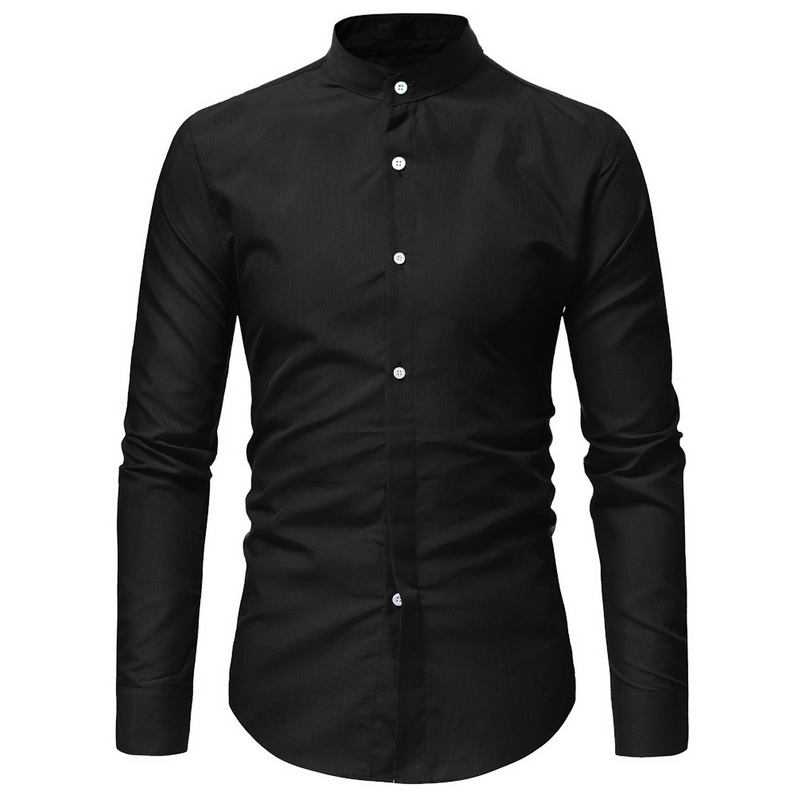 Herre Fritids Business Stand Collar Slim Fit Langermet Ensfargede Skjorter