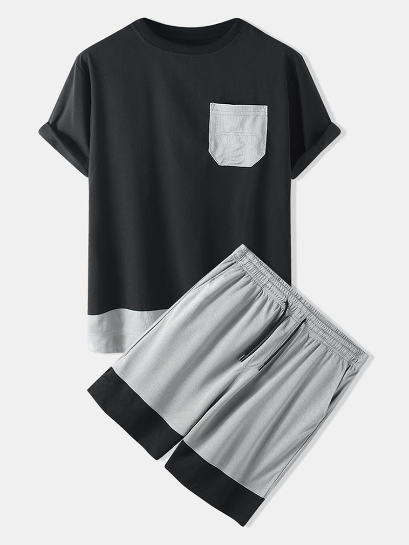 Herre Patchwork Crew Neck Kortermede T-skjorter Shorts Two Pieces