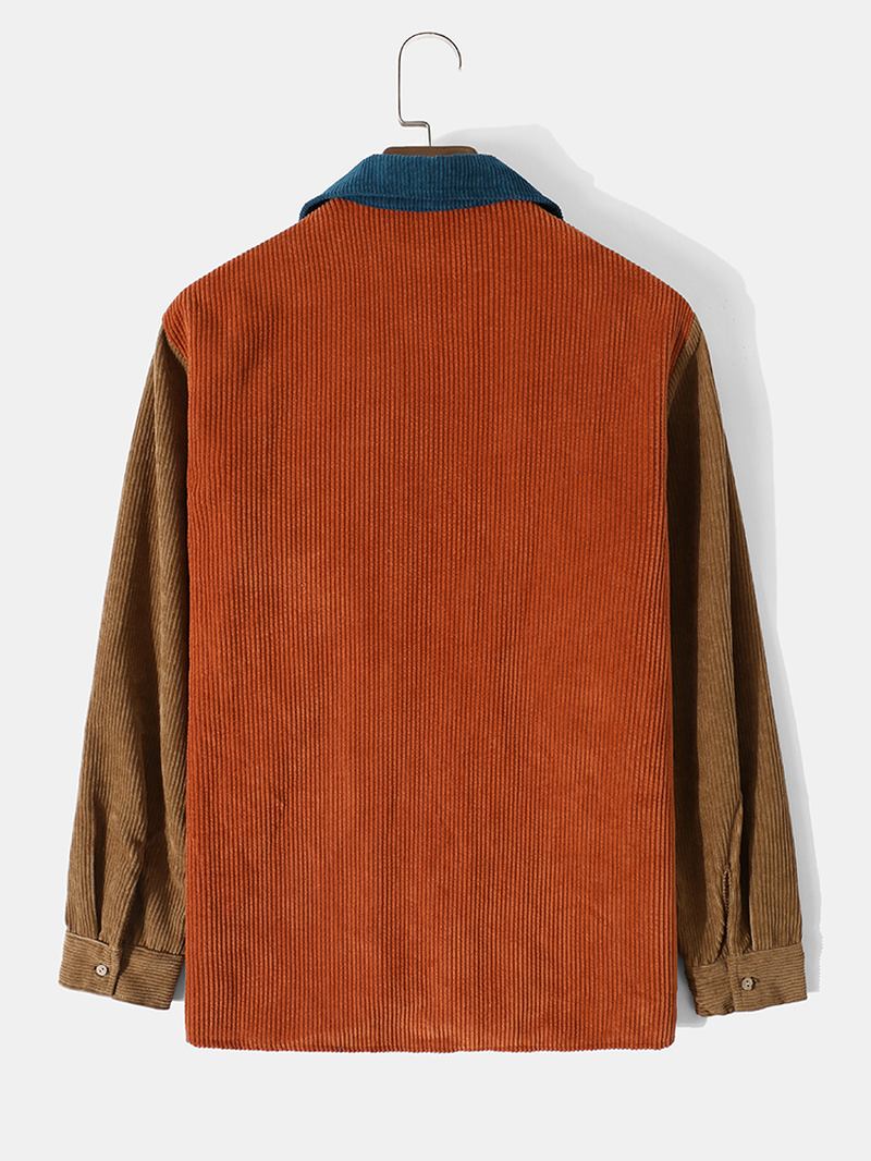 Herre Spleising Corduroy Button Color Block Fritids Skjorte