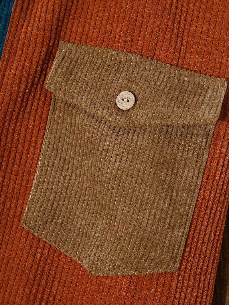 Herre Spleising Corduroy Button Color Block Fritids Skjorte