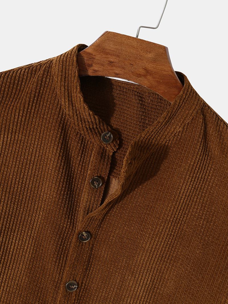 Herre Stand-krage Solid Button Down Corduroy-skjorte