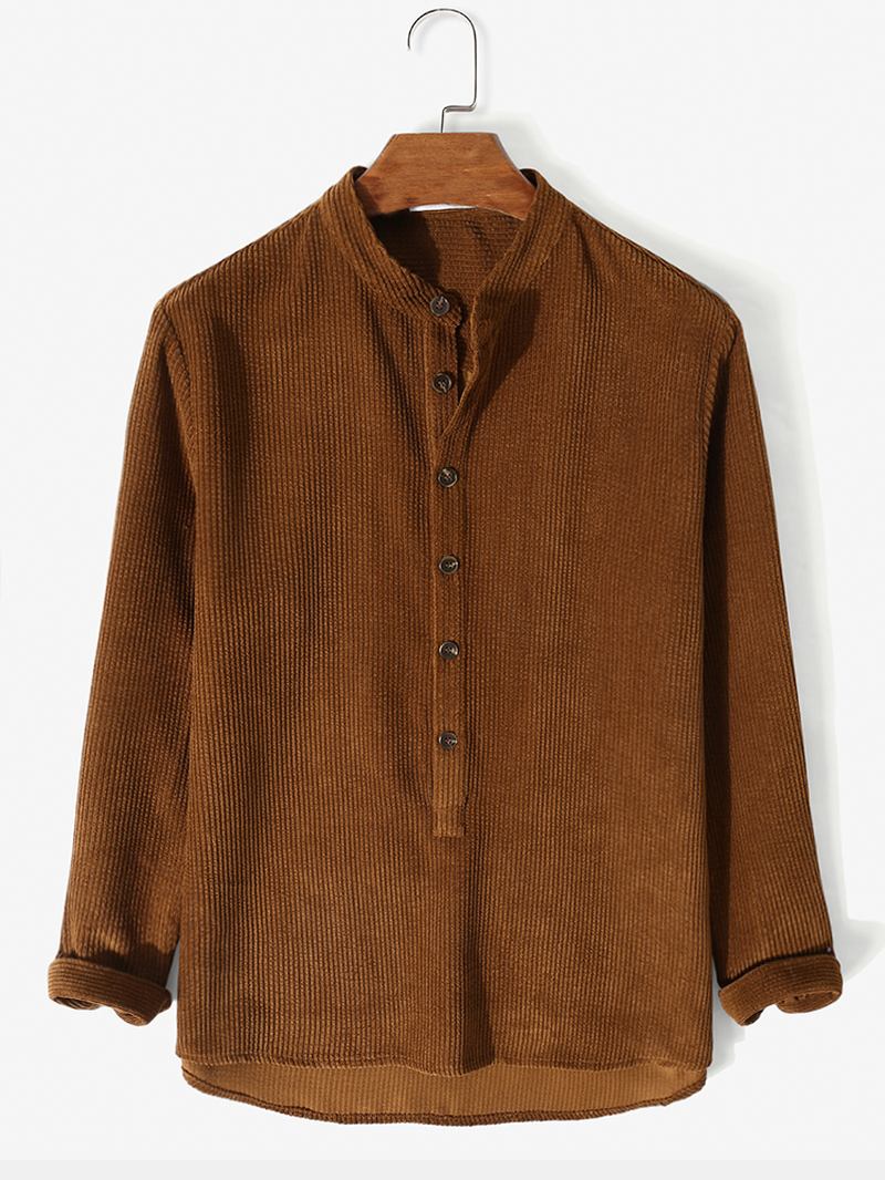 Herre Stand-krage Solid Button Down Corduroy-skjorte