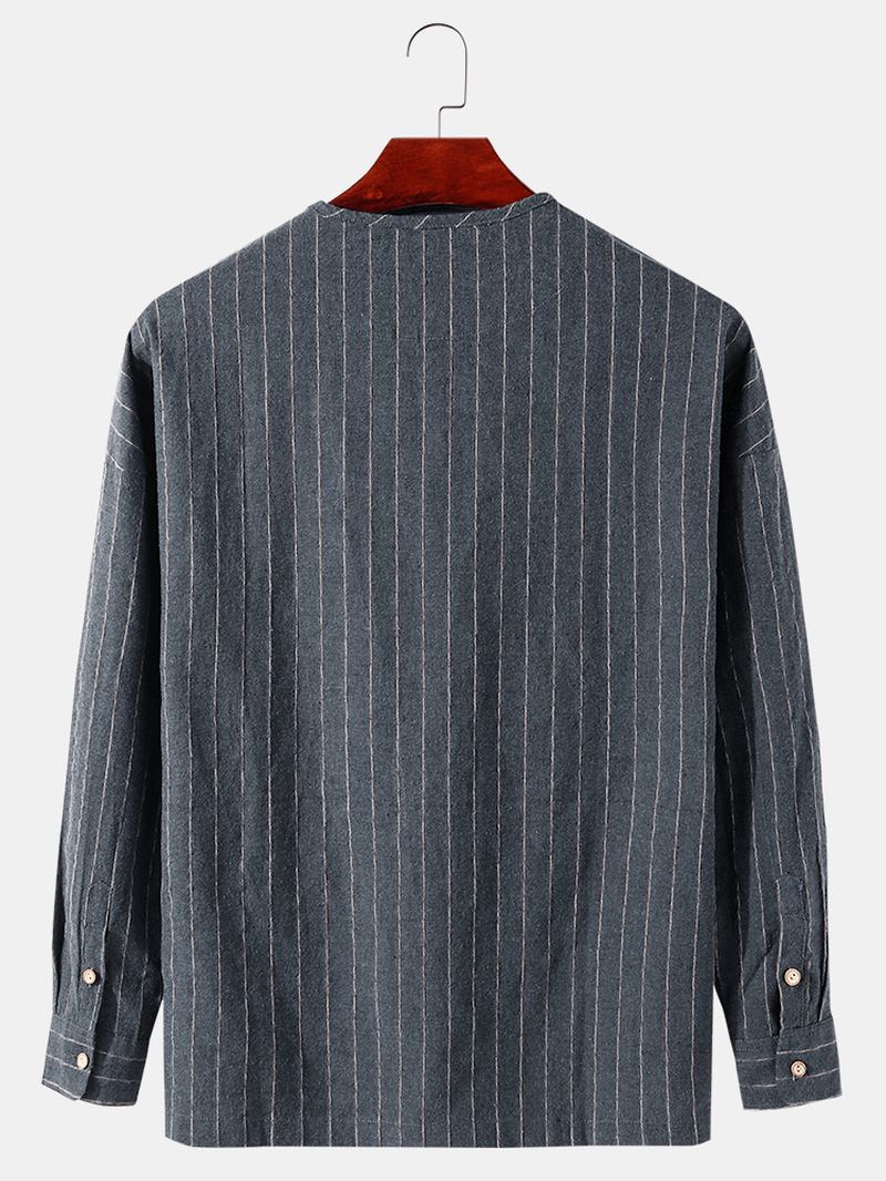 Herre Stripe Halv Åpen Krage Dobbel Pocket Fritids Henley Skjorter