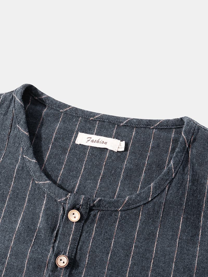 Herre Stripe Halv Åpen Krage Dobbel Pocket Fritids Henley Skjorter